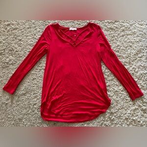 A.GAIN red Long Sleeve shirt top stretchy blouse medium M